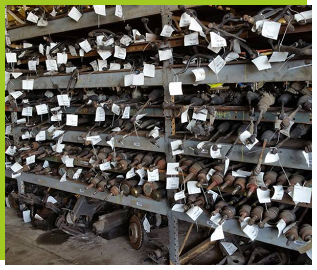 Shelves filled with organized car parts.