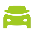 Green car icon on black background.