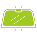 Green car windshield icon on black background.