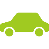 Green car icon on black background.