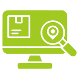 Package tracking icon on computer screen.