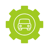 Green gear with car icon on black.